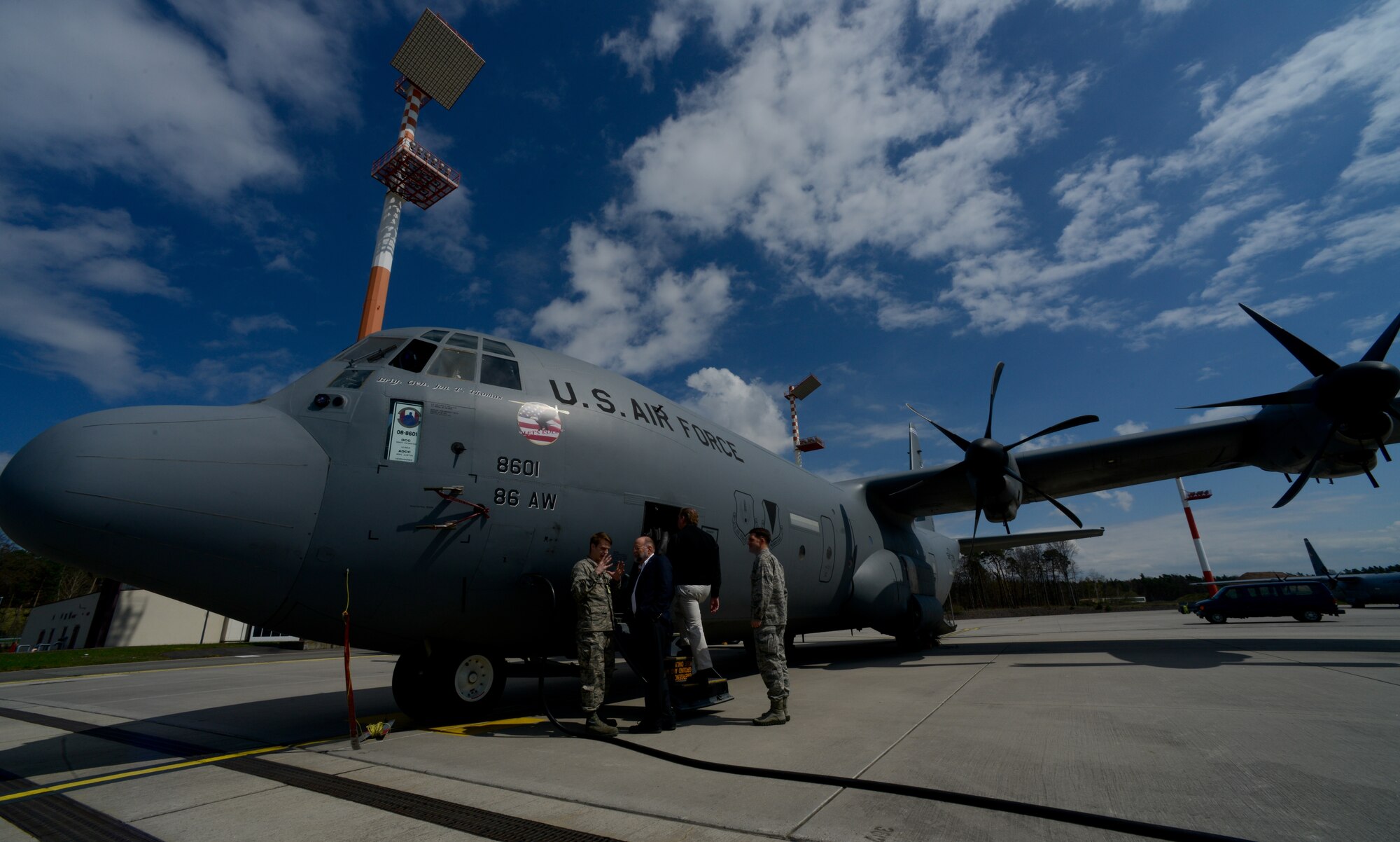 Civic leaders board a C-130J Super Hercules during the Air Force Chief of Staff Civic Leader Program tour April 18, 2016 at Ramstein Air Base, Germany.  The CSAF Civic Leader’s mission is a liaison program for military members to relay information back to the American public in support of the Air Force. The group is comprised of a variety of members from Guam to the continental U.S. with a variety of different backgrounds, with one common passion of service to Airman and their families. (U.S. Air Force photo/Senior Airman Nicole Keim) 
