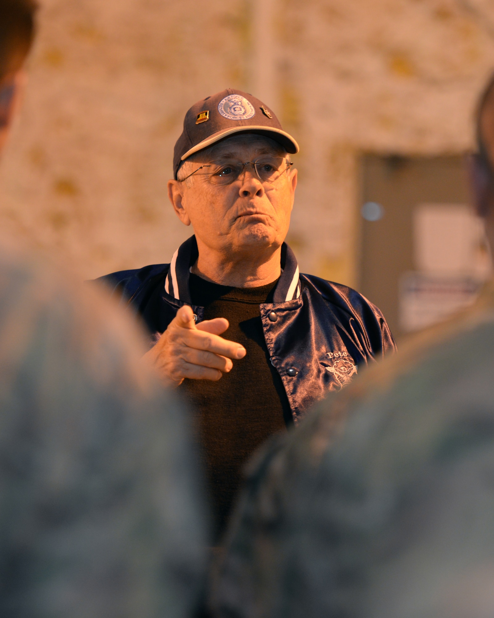 Retired Senior Master Sgt. William “Pete” Piazza, a former Air Force Security Forces member, visits with members 791st Missile Security Forces Squadron tactical response force members during a visit to Minot Air Force Base, N.D., April 5, 2016. Sergeant Piazza’s visit was one of encouragement to the men and women of Minot AFB and to personally thank them for the sacrifices made every day in the defense of this nation. (U.S. Air Force photo/Airman 1st Class Matt Rauschnot)