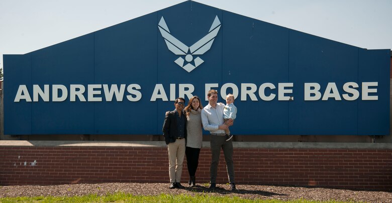Family of deceased Lt. Gen. Frank M. Andrews, pose for a photo on Joint Base Andrews, Md., April 14, 2016. The Andrews family, visited the JBA to learn about the history of the base and the Andrews’ great-great uncle, of whom the base is named after. (U.S. Air Force photo by Airman Gabrielle Spalding/Released)