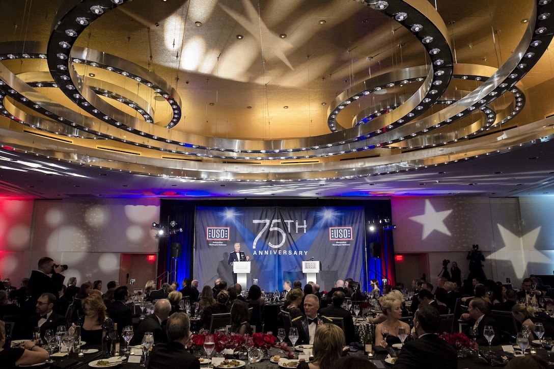 Air Force Gen. Paul J. Selva, vice chairman of the Joint Chiefs of Staff, delivers the keynote address during the USO of Metropolitan Washington-Baltimore’s annual awards dinner in Arlington, Va., April 19, 2016. DoD photo by Army Staff Sgt. Sean K. Harp