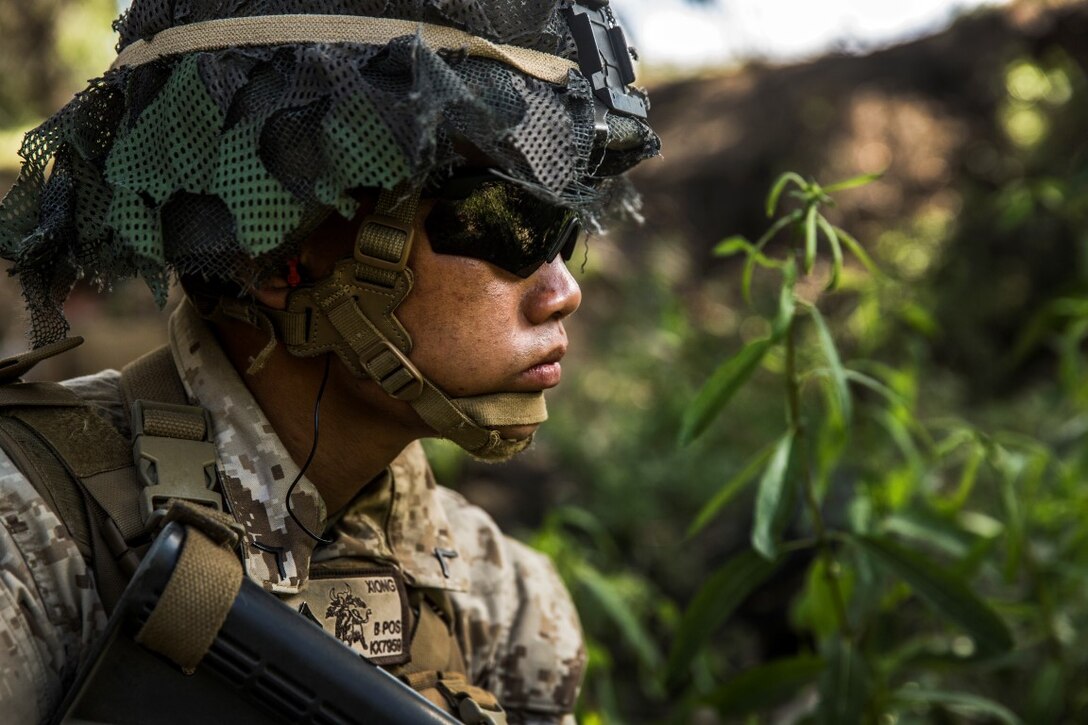 MARINE CORPS BASE CAMP PENDLETON, Calif. – Pfc. Mason Xiong, grenadier, Company K, 3rd Battalion, 1st Marine Regiment, 1st Marine Division, waits for the command to commence his squad’s attack on a simulated enemy strong hold during squad tactics training on Camp Pendleton April 19, 2016. This training helped Xiong understand his role in the squad’s overall mission. He is fresh to Co. K, having only checked into 3rd Bn., 1st Marines, a few weeks ago. Xiong is 19 years old and from Anchorage, Alaska. (U.S. Marine Corps photo by Sgt. Emmanuel Ramos/Released)