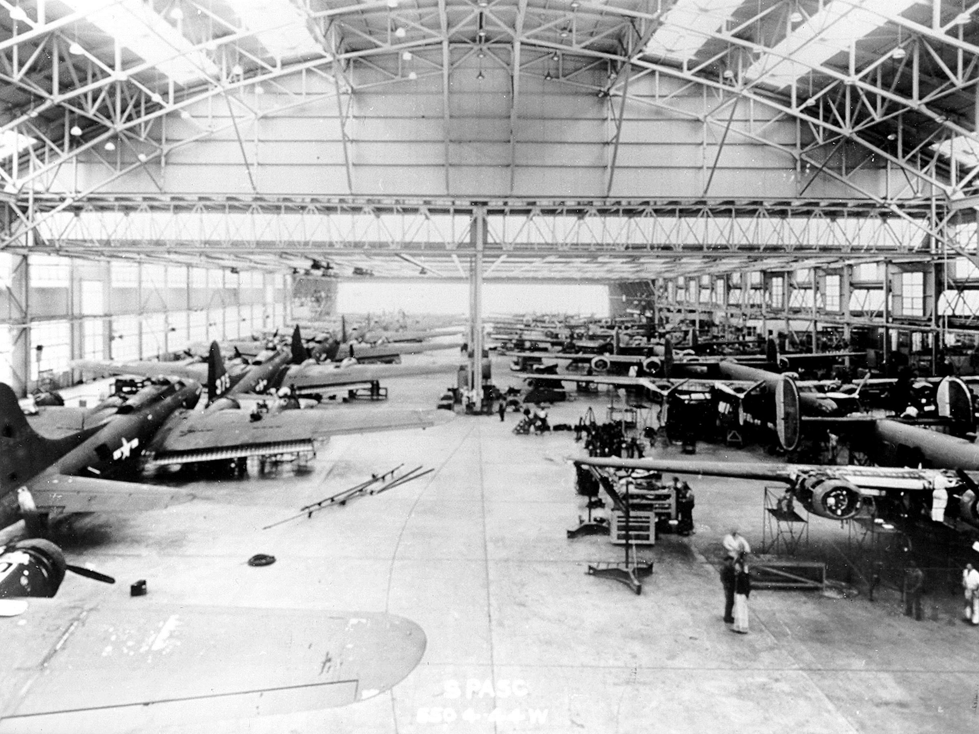 More than 1,250 B-17s had been repaired in building 2050 by November 1944 along with an impressive variety of other aircraft including B-24s, B-29s, B-25s, C-47s, P-38s, P-47s and P-51s. The estimated savings for repairing the B-17s was estimated at $51 million for the first four months of full operations. (U.S. Air Force photo/Airman 1st Class Mackenzie Richardson)