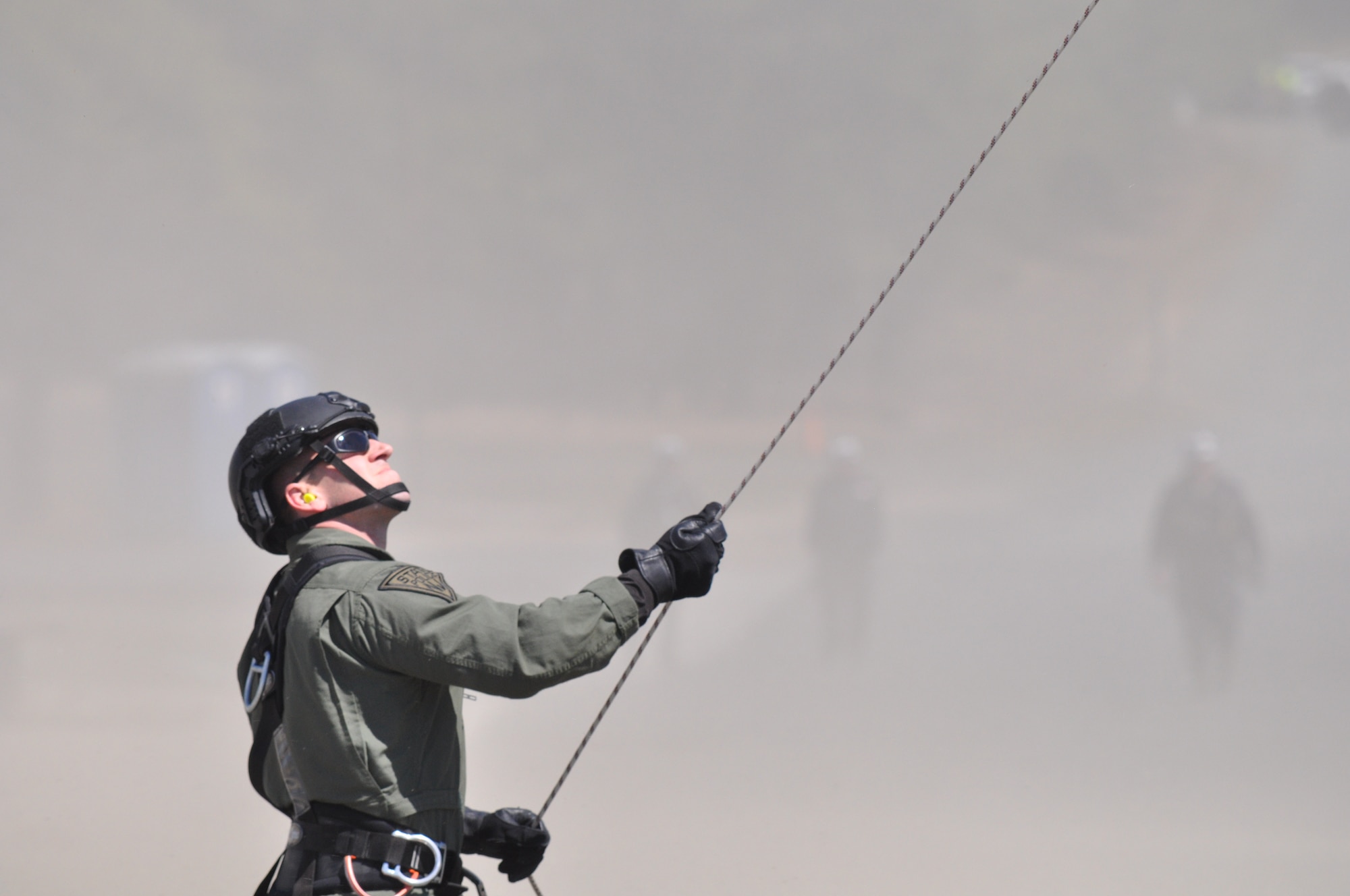 The New Jersey Army National Guard aviation team tested their ability to move people and equipment to where they are needed in a natural disaster on April 16-17, 2016 at Joint Base-McGuire-Dix-Lakehurst, N.J. The 150th Assault Helicopter Battalion used a pair of UH-60 Black Hawk helicopters to airlift 40 members of the New Jersey Task Force 1 urban search and rescue unit from their headquarters on Lakehurst to the range area of JB MDL. Along for the ride were several live-find canines joining the task force volunteers. During the exercise, the aviators sling loaded a box of search and rescue equipment for the New Jersey State Troopers assigned to the Office of Emergency Management. A UH-72 Lakota helicopter from the 1-224th Security and Support Battalion flew overhead to provide aerial reconnaissance for the search and rescue exercise. The weekend event is the first for Operation Derecho as several training exercises are planned for the year.
(Photos by 1st Sgt. Kryn Westhoven and Sgt. Jorge Morales)
