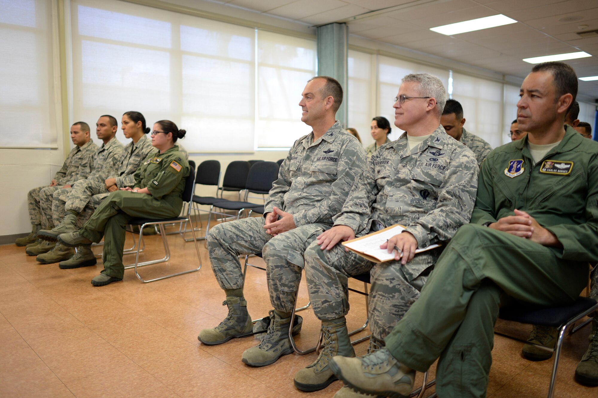 U.S. Air Force airmen of the 156th Airlift Wing receive recognition from Capt. Angela Feliciano, 156th AW SAPR Program coordinator, for their volunteer efforts and support of the Sexual Assault Prevention and Response Program during an appreciation breakfast held at Muñiz Air National Guard Base, Carolina, Puerto Rico, April 14. (U.S. Air National Guard photo by Staff Sgt. Christian Jadot)