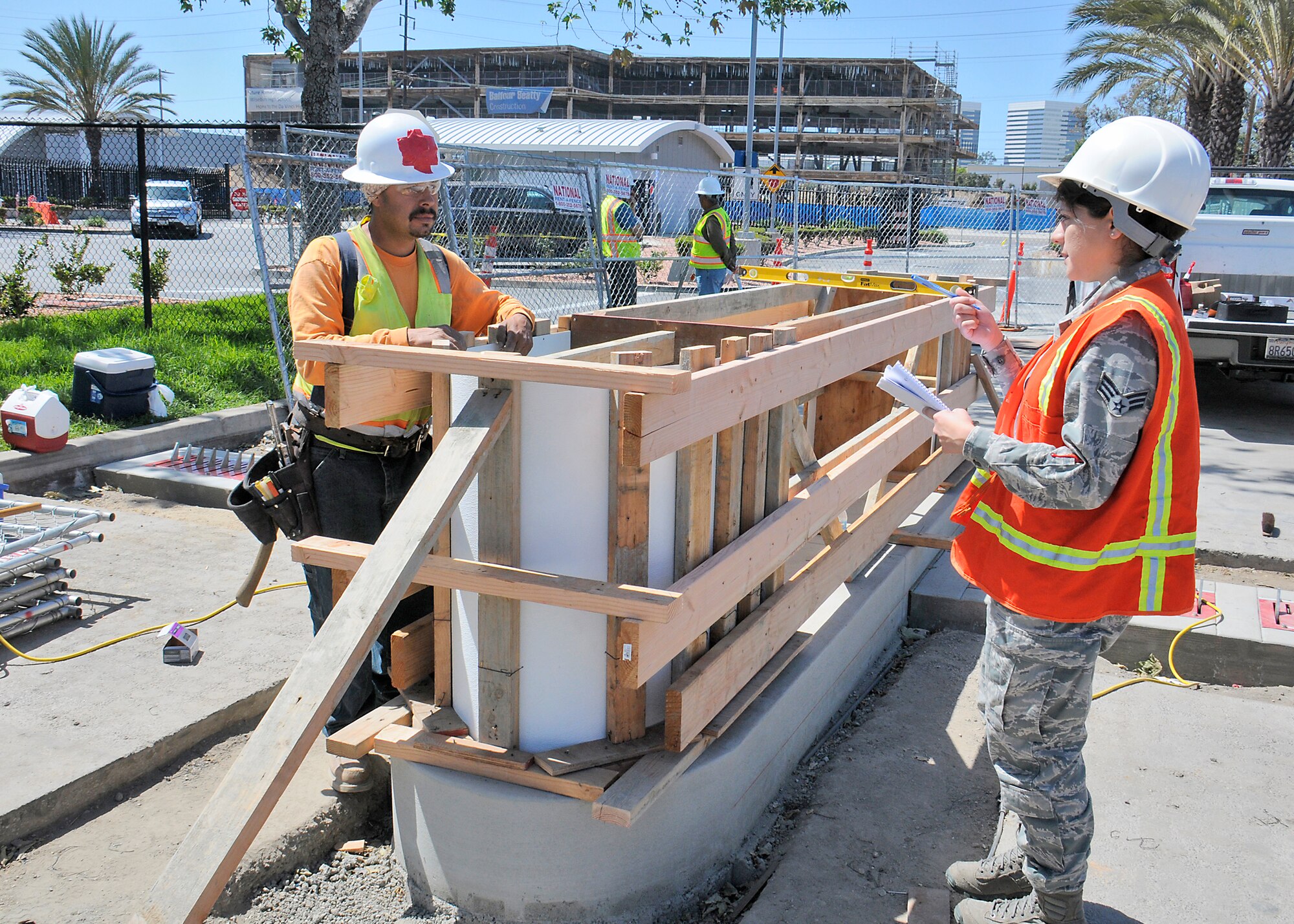 Space and Missile Systems Center only contracting enlisted member SrA Gladys Pargas survey upgrades at the Douglas Street Gate on March 9 2016 at Los Angeles Air Force Base. (U.S Air Force photo/Joe Juarez)
