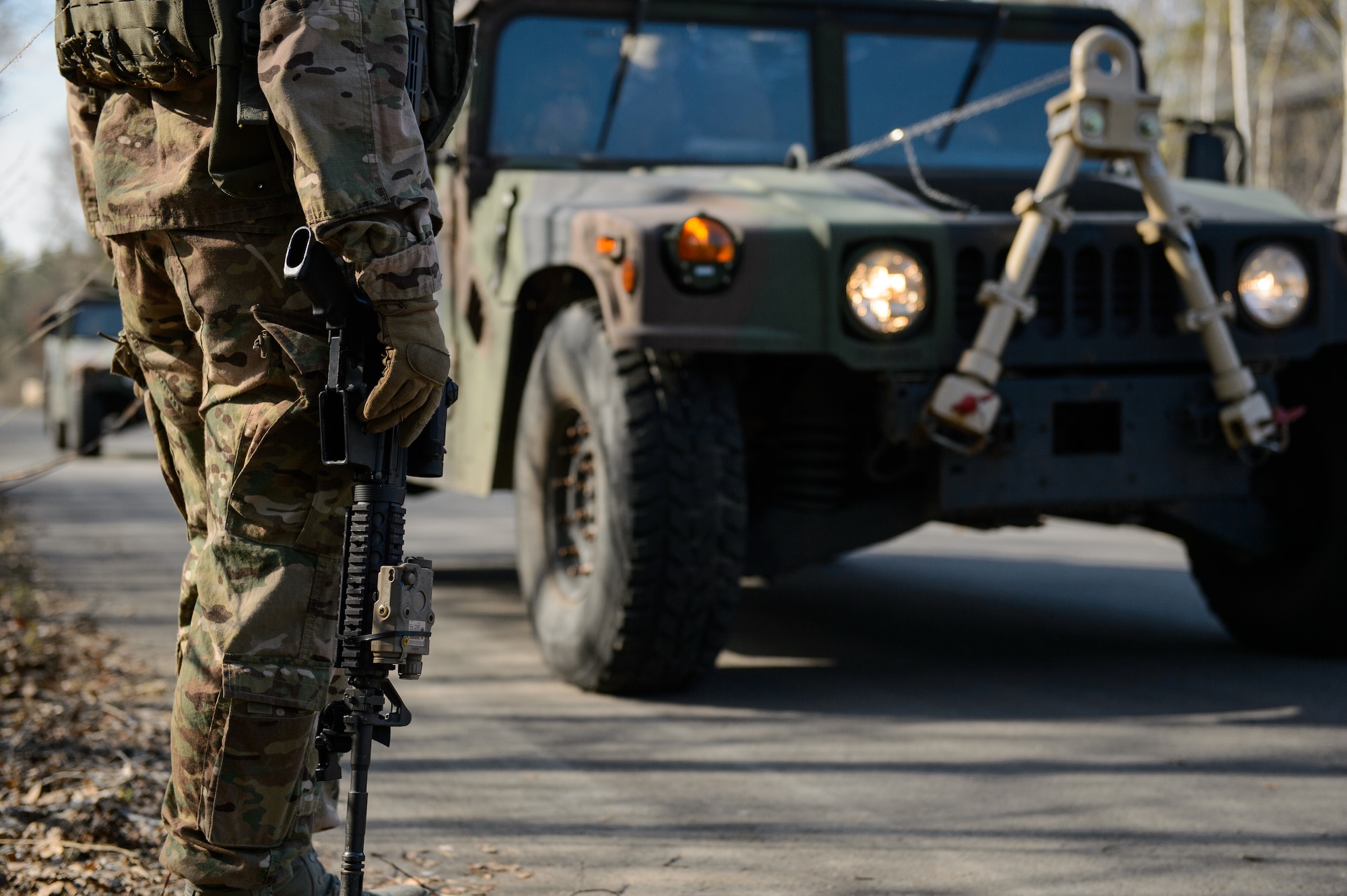 A security forces instructor waits to create a scenario for trainees at Ramstein Air Base, Germany, April 11, 2016. Training is regularly scheduled for deploying Airmen but on April 11, the 435th Contingency Response Group provided extra for its deploying members. (U.S. Air Force photo/Staff Sgt. Armando A. Schwier-Morales)