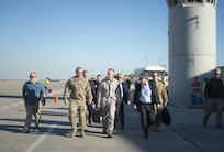 Marine Corps Gen. Joe Dunford, chairman of the Joint Chiefs of Staff, center, speaks with U.S. Ambassador to Iraq, Stuart E. Jones, right, and Army Gen. Paul J. LaCamera, chief, Office of Security Cooperation - Iraq, after arriving in Baghdad, April 20, 2016. DoD photo by Navy Petty Officer 2nd Class Dominique A. Pineiro