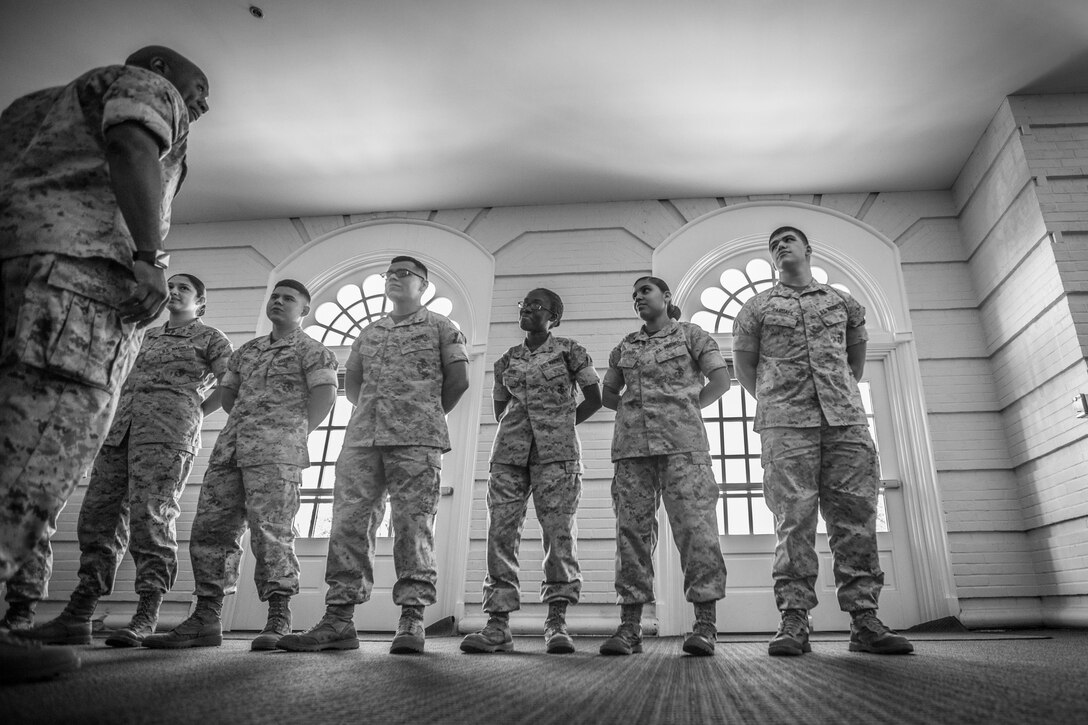 The 18th Sergeant Major of the Marine Corps, Ronald L. Green, visits Marines assigned to Marine Corps Base Quantico, VA., Apr. 20, 2016. (U.S. Marine Corps photo by Sgt. Melissa Marnell, Office of the Sergeant Major of the Marine Corps/Released)