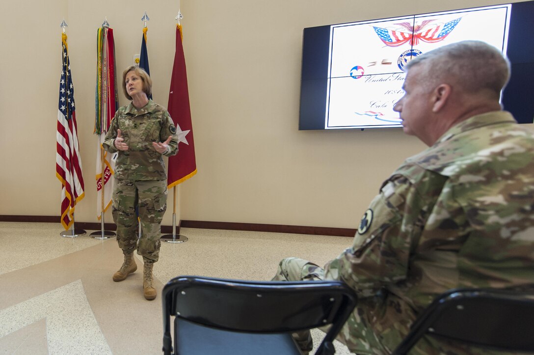 Maj. Gen. Megan P. Tatu, U.S. Army Reserve chief of staff, addresses soldiers and civilians assigned to the U.S. Army Reserve Command headquarters at Fort Bragg, N.C., April 20, 2016, to celebrate 108th anniversary of the of the U.S. Army Reserve. The U.S. Army Reserve was founded April 23, 1908, when Congress authorized the Army to establish a Medical Reserve Corps, the official predecessor of the U.S. Army Reserve. Over the years, U.S. Army Reserve Soldiers have participated in every major military campaign to include; World War I, World War II, Korean War, Cold War, Desert Shield/Desert Storm and the Global War on Terrorism. Today, approximately 200,000 U.S. Army Reserve Soldiers serve around the globe.