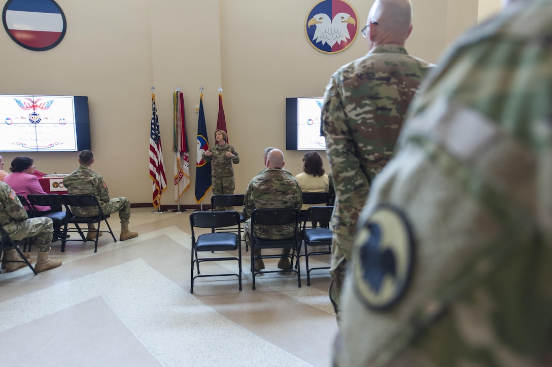 Maj. Gen. Megan P. Tatu, U.S. Army Reserve chief of staff, addresses soldiers and civilians assigned to the U.S. Army Reserve Command headquarters at Fort Bragg, N.C., April 20, 2016, to celebrate 108th anniversary of the of the U.S. Army Reserve. The U.S. Army Reserve was founded April 23, 1908, when Congress authorized the Army to establish a Medical Reserve Corps, the official predecessor of the U.S. Army Reserve. Over the years, U.S. Army Reserve Soldiers have participated in every major military campaign to include; World War I, World War II, Korean War, Cold War, Desert Shield/Desert Storm and the Global War on Terrorism. Today, approximately 200,000 U.S. Army Reserve Soldiers serve around the globe.