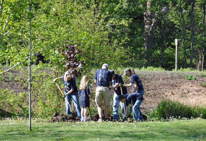 The Walla Walla District, U.S. Army Corps of Engineers, along with volunteers from Whitman College,  Walla Walla University, and Walla Walla Community College plant 13 large trees throughout Rooks Park, as well as move a tree that is too close to the levee, on Apr. 17, 2016. The earth day planting event was a service-day partnership with the Tri-College organization.  