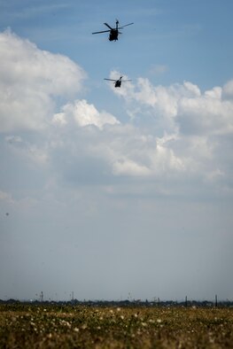 A U.S. Air Force HH-60G Pave Hawk helicopter, with the 33rd Rescue Squadron, Kadena Air Base, Japan, flies overhead after taking off from Clark Air Base, Philippines, April 19, 2016. Two HH-60Gs and four A-10C Thunderbolt IIs, with the 51st Fighter Wing, Osan Air Base, Republic of Korea, took off today marking the first mission in a several week long deployment. These missions promote transparency and safety of movement in international waters and airspace, showcasing the U.S. commitment to ally and partner nations and to the Indo-Asia-Pacific region’s continued stability now and for generations to come. (U.S. Air Force photo by Staff Sgt. Benjamin W. Stratton)