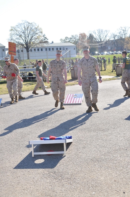 Marines participate in the beanbag toss.