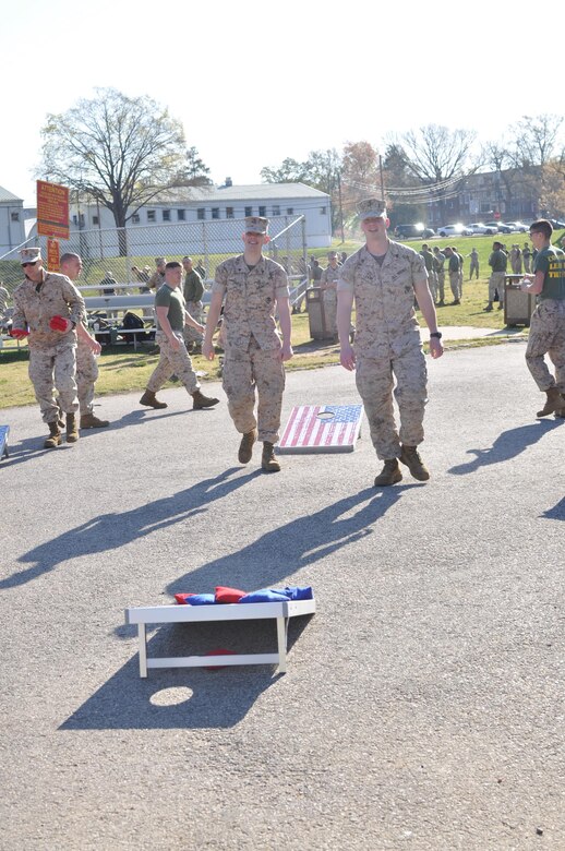 Marines participate in the beanbag toss.