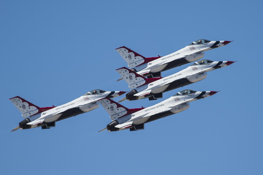 The Thunderbirds launch from the runway during an airshow at Luke Air Force Base, Ariz., April 2, 2016. Air Force photo by Tech. Sgt. Christopher Boitz 