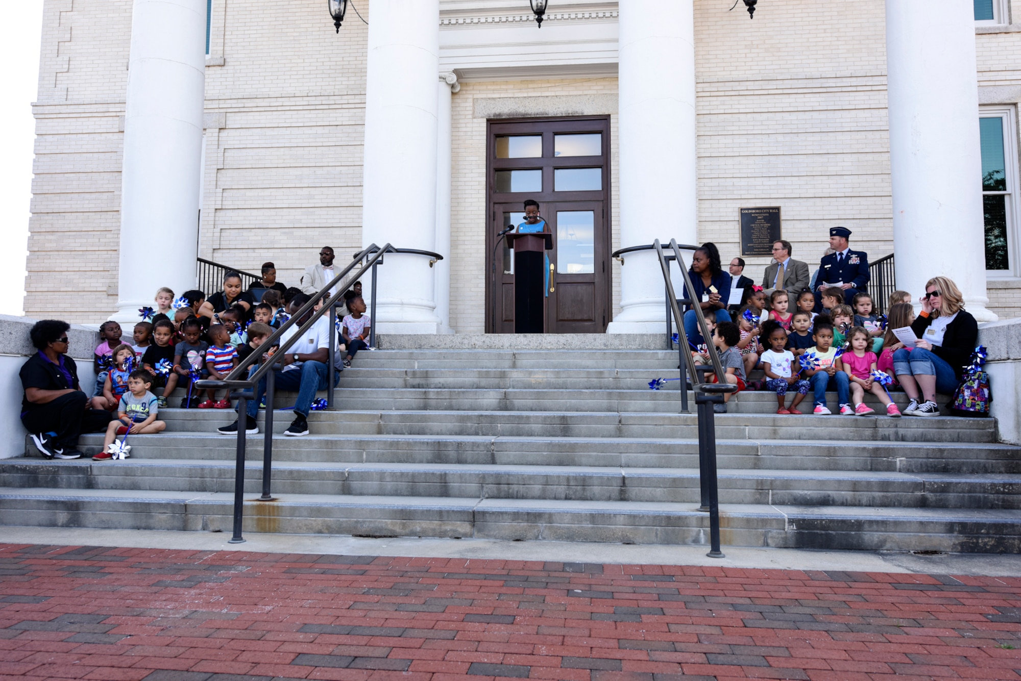 Kriquette Davis, Goldsboro Family YMCA representative, gives opening remarks during the Child Abuse Prevention Proclamation Ceremony, April 19, 2016, in Goldsboro, North Carolina. Members of the 4th Fighter Wing and Wayne County officials attended the ceremony. (U.S. Air Force photo by Airman Shawna L. Keyes/Released)