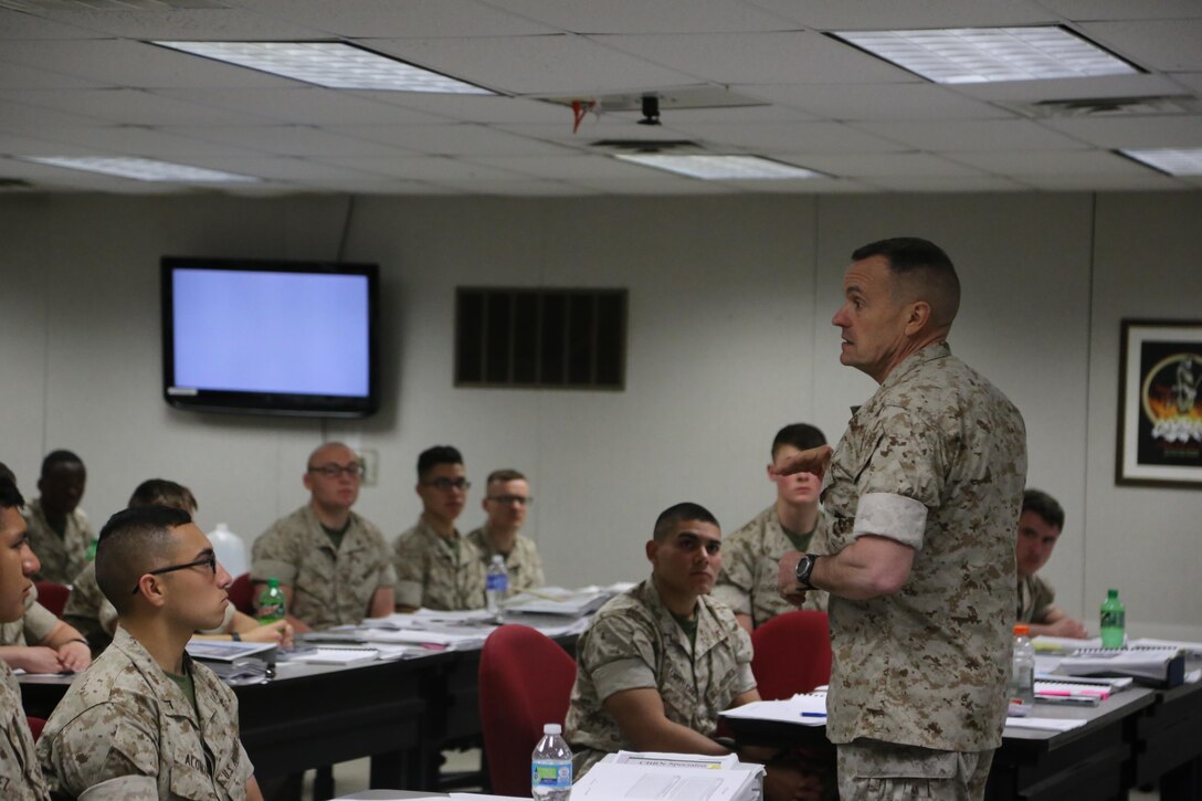 MajGen. Coglianese brief young Marines at CBRN.
