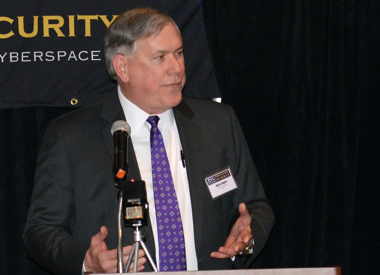 Richard H. Ledgett Jr., deputy director of the National Security Agency, delivers the keynote address during a dinner at the Joint Service Academy Cyber Security Summit at the U.S. Military Academy in West Point, N.Y., April 20, 2016. DoD photo by David Vergun