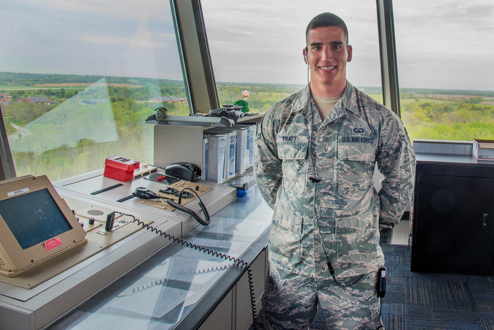 Airman First Class Trevor Pratt, 375th Operations Support Squadron air traffic controller, has received an Appointment to the United States Air Force Academy through the Leaders Encourage Airman Development Program. The Air Force Academy in Colorado Springs, Colorado will house Pratt for four years while he obtains his degree in aeronautical engineering in hopes of becoming a pilot. (U.S Air Force photo by Airman Daniel Garcia)
