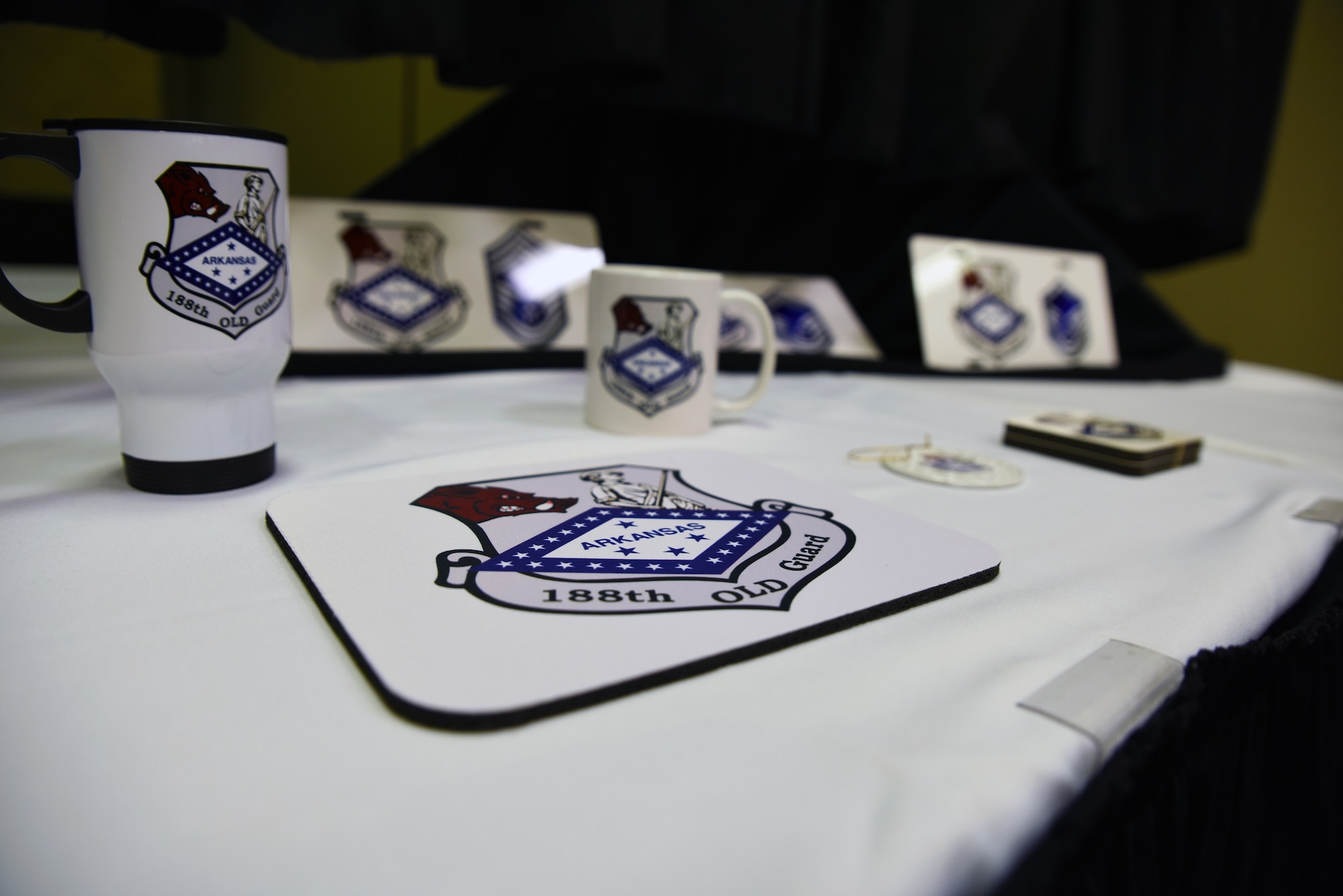The 188th Old Guard, a group comprised of retired Airmen formally a part of the 188th Wing, showcased a new logo March 31, 2016, during a breakfast held at the Executive Hotel at City Center in Fort Smith, Ark. The Old Guard developed the logo to establish an identity and have visual recognition. (U.S. Air National Guard photo by Senior Airman Cody Martin/Released)