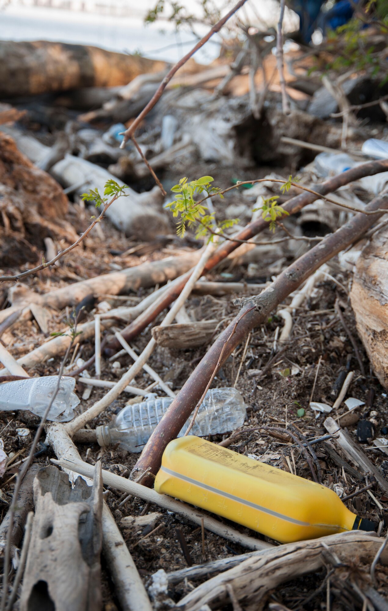 In commemoration of Earth Day, members from Joint Base Andrews volunteered to clean up the Potomac River shore along Fort Foote in Fort Washington, Md., April 16, 2016. The site was littered with various trash and recyclables. (U.S. Air Force photo by Airman Gabrielle Spalding/Released)