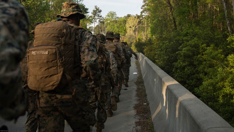 U.S. Marines with 2nd Battalion, 8th Marine Regiment begin their attack evolution with a run to the first objective at Marine Corps Base Camp Lejeune, N.C.,  April 20, 2016. The Marines conducted patrols, ambushes and an assault to prepare of their upcoming Integrated Training Exercise. 