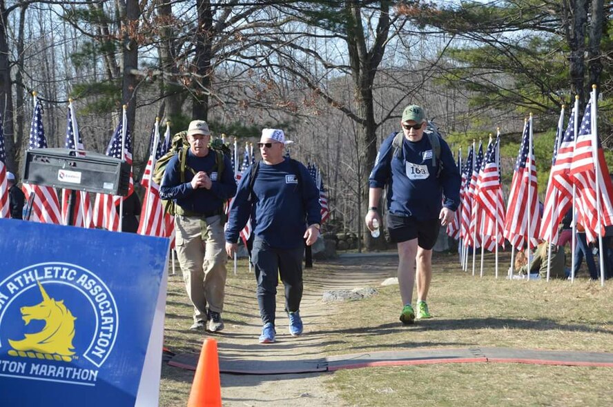 A seven-man team from Westover Air Reserve Base completed the 2016 Tough Ruck Marathon in Concord Mass Saturday April 16.
The team had a combined over 350 years of life, 150 years of military experience, and over 235 lbs of ruck on their backs.
