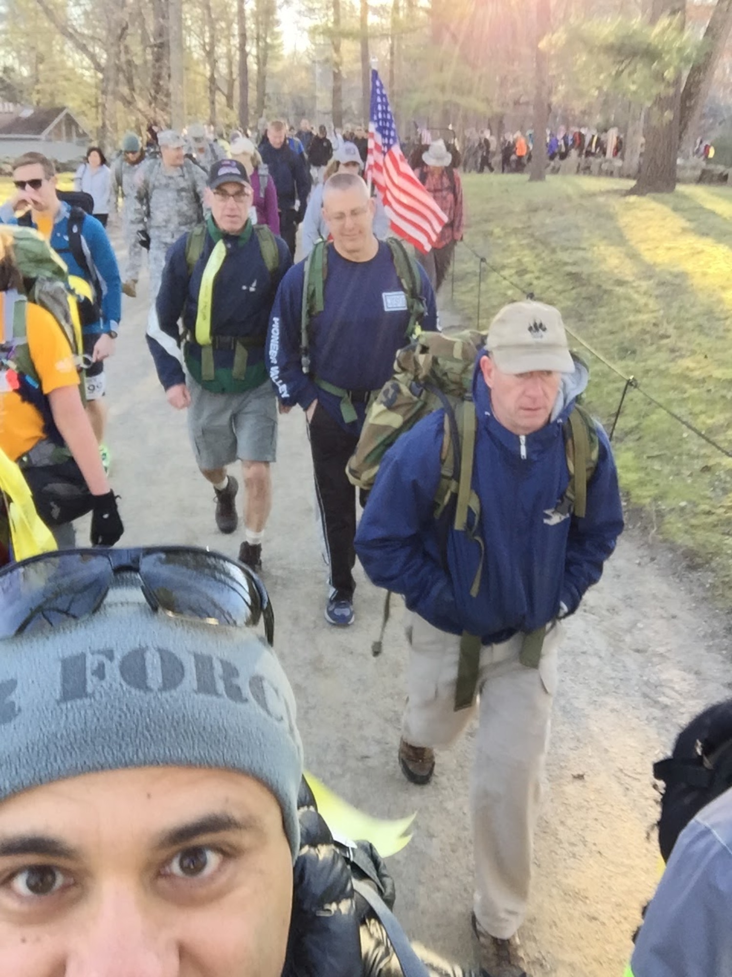 A seven-man team from Westover Air Reserve Base completed the 2016 Tough Ruck Marathon in Concord Mass Saturday April 16.
The team had a combined over 350 years of life, 150 years of military experience, and over 235 lbs of ruck on their backs.
