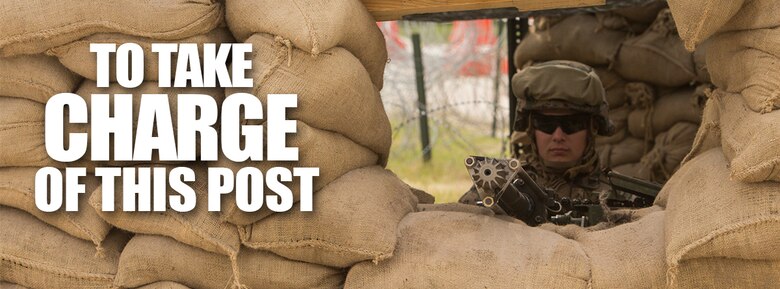 Cpl. Jacob Lebo, a rifleman with 1st Platoon, Bravo Company, 2nd Law Enforcement Battalion, mans the main security post built using more than 600 sandbags with his .50 caliber machine gun during the II Marine Expeditionary Force Command Post Exercise 3 at Camp Lejeune, N.C., April 20, 2016. During the CPX, 2nd LEB posted security around the campsite and defended it from mock enemies, ensuring the headquarters element could complete the mission safely. (U.S. Marine Corps photo illustration by Cpl. Michelle Reif/Released)