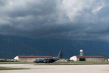 A C-130 from the 934th Airlift Wing taxis out for takeoff in support of Exercise Saber Junction at Aviano AB, Italy April 14. (U.S. Air Force photo by Staff Sgt. Trevor Saylor)