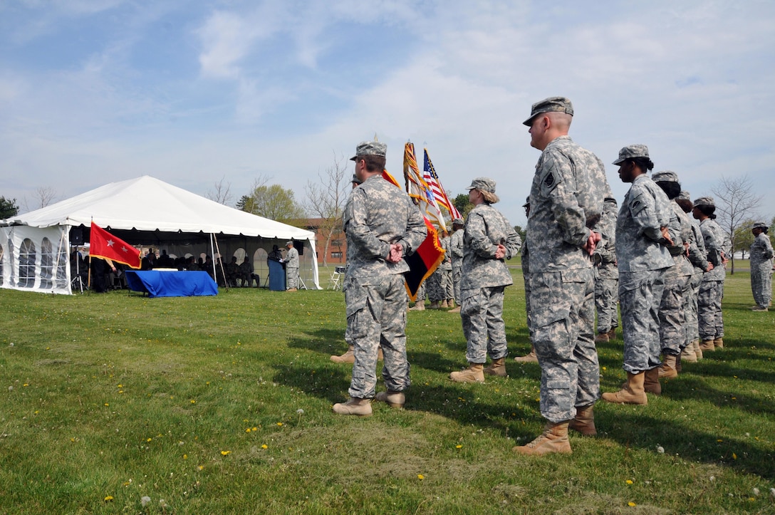 U.S. Army Reserve Soldiers stationed at Joint Base McGuire-Dix-Lakehurst, New Jersey, stand in formation during the Army Reserve 108th birthday celebration hosted by the Army Reserve’s 99th Regional Support Command April 22 on base. “The Army Reserve is – and will always be – an Army of Citizen-Soldiers supported by faithful families, engaged employers and caring communities,” said Maj. Gen. Margaret W. Boor, 99th RSC commanding general.