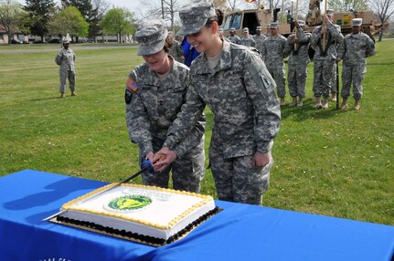 Maj. Gen. Margaret W. Boor, commanding general of the U.S. Army Reserve’s 99th Regional Support Command, left, and Pvt. Katherine Rios-Cuartas of the Army Reserve’s 77th Sustainment Brigade cut the Army Reserve birthday cake during the Army Reserve 108th birthday celebration April 22 on Joint Base McGuire-Dix-Lakehurst, New Jersey. “We salute all those who have served, and continue to serve – Soldiers, Civilians and their Families – for their remarkable dedication to our country,” Boor said.