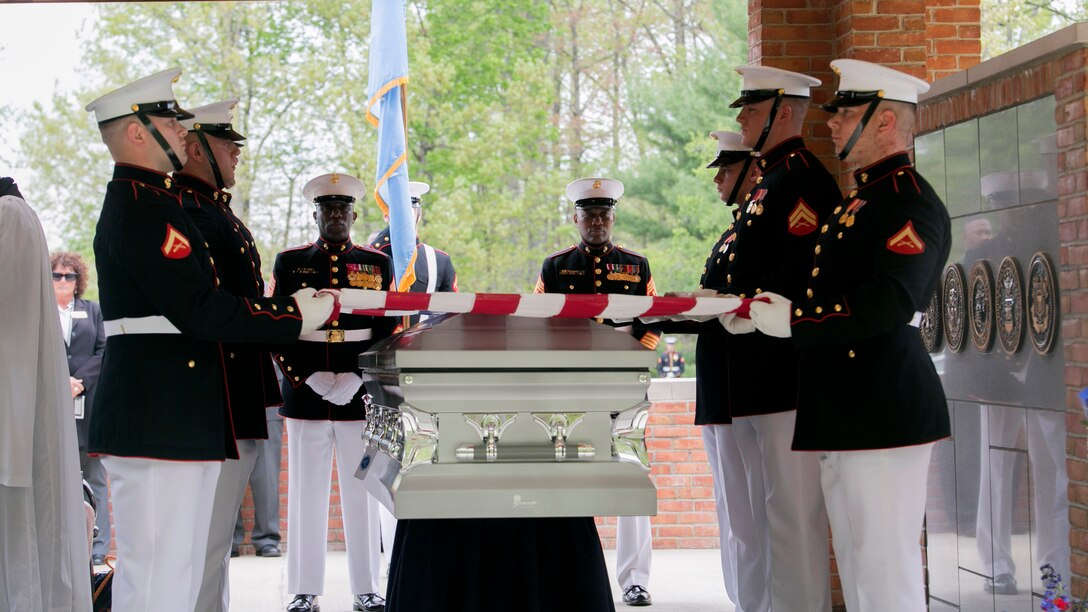 Marines from Marine Barracks Washington D.C. conduct a full honors funeral for Medal of Honor Recipient, Pfc. Hector A. Cafferata Jr., at Quantico National Cemetery, Virginia, April 22, 2016. According to Cafferata’s Medal of Honor award citation, on Nov. 28, 1950 while serving as a rifleman with Fox Company, 2nd Battalion 7th Marines, 1st Marine Division, during the Chosin Reservoir Campaign, Cafferata’s fortitude, great personal valor, and dauntless perseverance in the face of almost certain death, saved the lives of several of his fellow Marines and contributed essentially to the success achieved by his company in maintaining its defensive position against tremendous odds. Cafferata passed away, April 12, 2016 at the age of 86. 