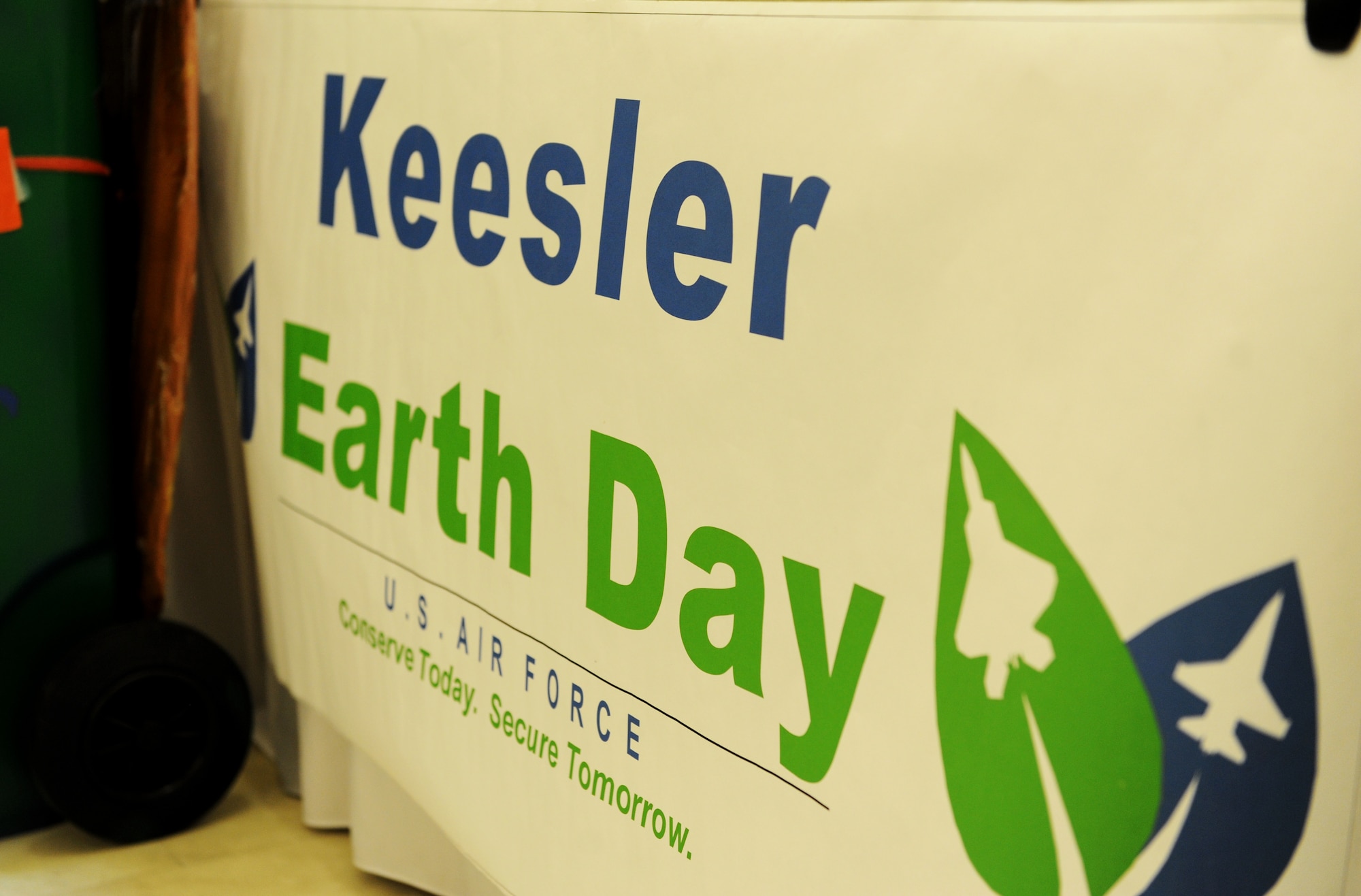 Keesler celebrates Earth Day at the base exchange April 22, 2016, Keesler Air Force Base, Miss. The Base Operations Support energy program and environmental office set up a booth with hand-outs and literature materials about recycling and environmental sustainability for Keesler personnel in recognition of Earth Day. Recycling bins, decorated by the children from the child development center, were also on display. (U.S. Air Force photo by Kemberly Groue)