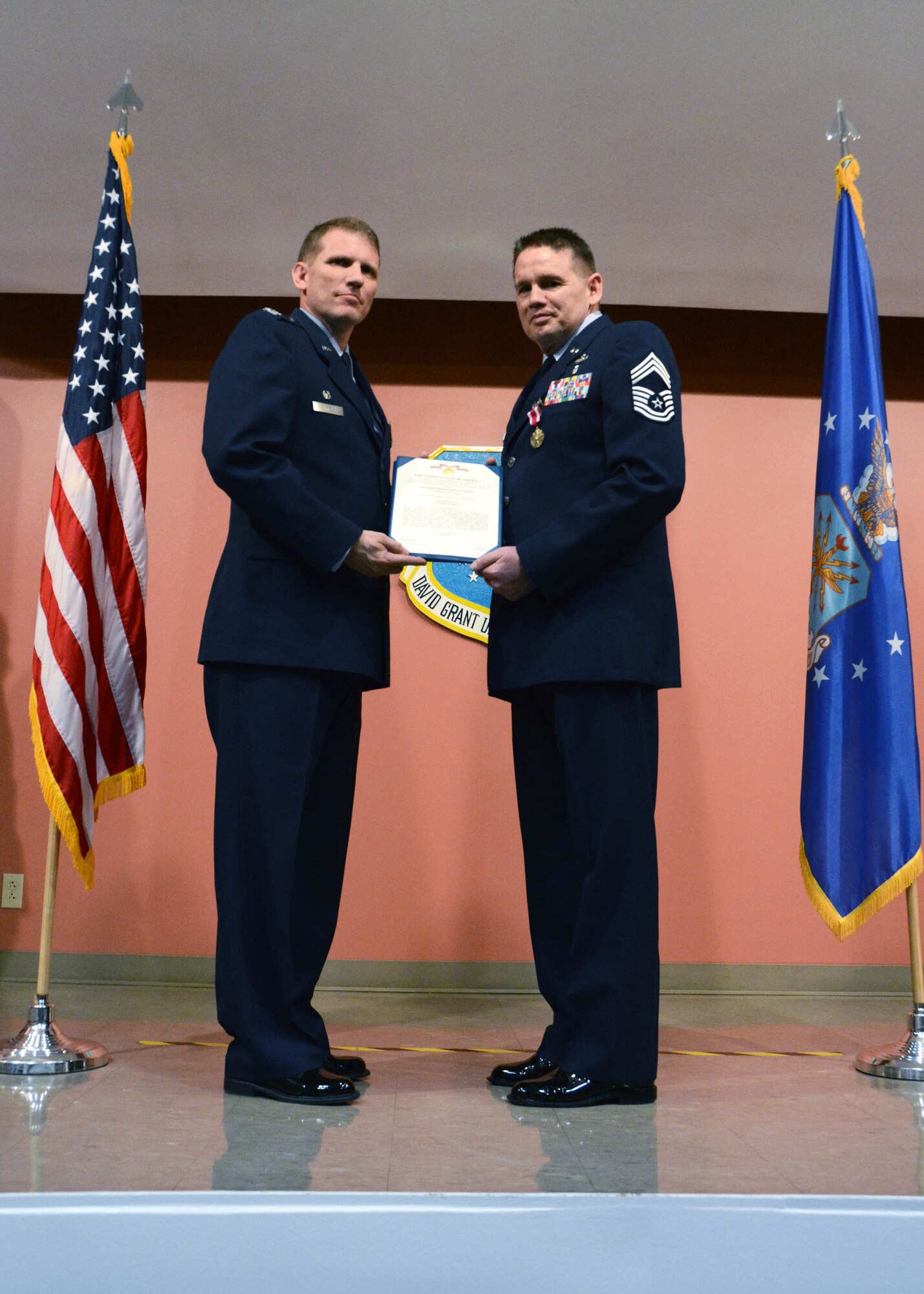 Chief Master Sgt. Michael E. McGillivray, 349th Mission Support Group superintendent, retires after 34 years and 11 months of service, April 2, 2016 at Travis Air Force Base. Col. David W. Enfield, 349th MSG commander, presided over the ceremony and lauded McGillivray for his constant outstanding service to the U.S. Air Force. In his closing remarks McGillivray thanked the many people throughout his career that challenged him to do more as an Airman, he said. 