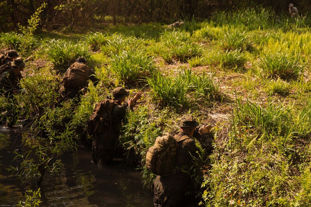 Marines ambush the notional enemy during an attack evolution at Marine Corps Base Camp Lejeune, N.C., April 20, 2016. Role players were placed throughout the course, adding various scenarios which included ambushing a patrol and assaulting an enemy fortified position. Marine Corps photo by Cpl. Justin Updegraff