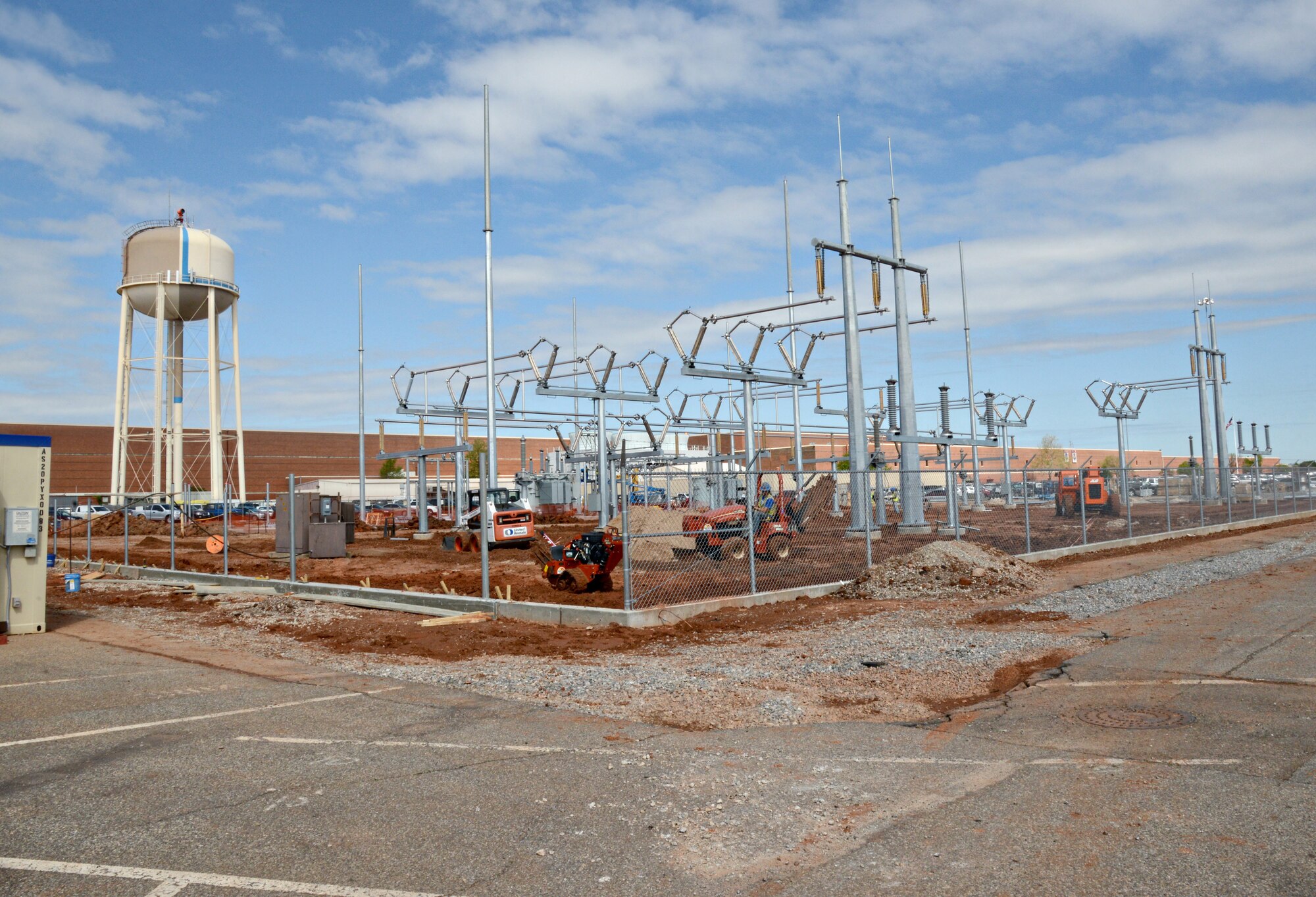 Near Bldg. 3001, Substation 6 is replacing Substation 2. The project is being constructed by OG&E, which owns the exterior electrical distribution system. The substation is in accordance with new standards and it will provide extra capability and eliminate electrical problems. The $6 million deal is part of the Air Force Electrical Privatization Project. All the substations will be brought up to standards. With a looped distribution system, power can be quickly restored and it can be done remotely. (Air Force photo by Kelly White/Released)