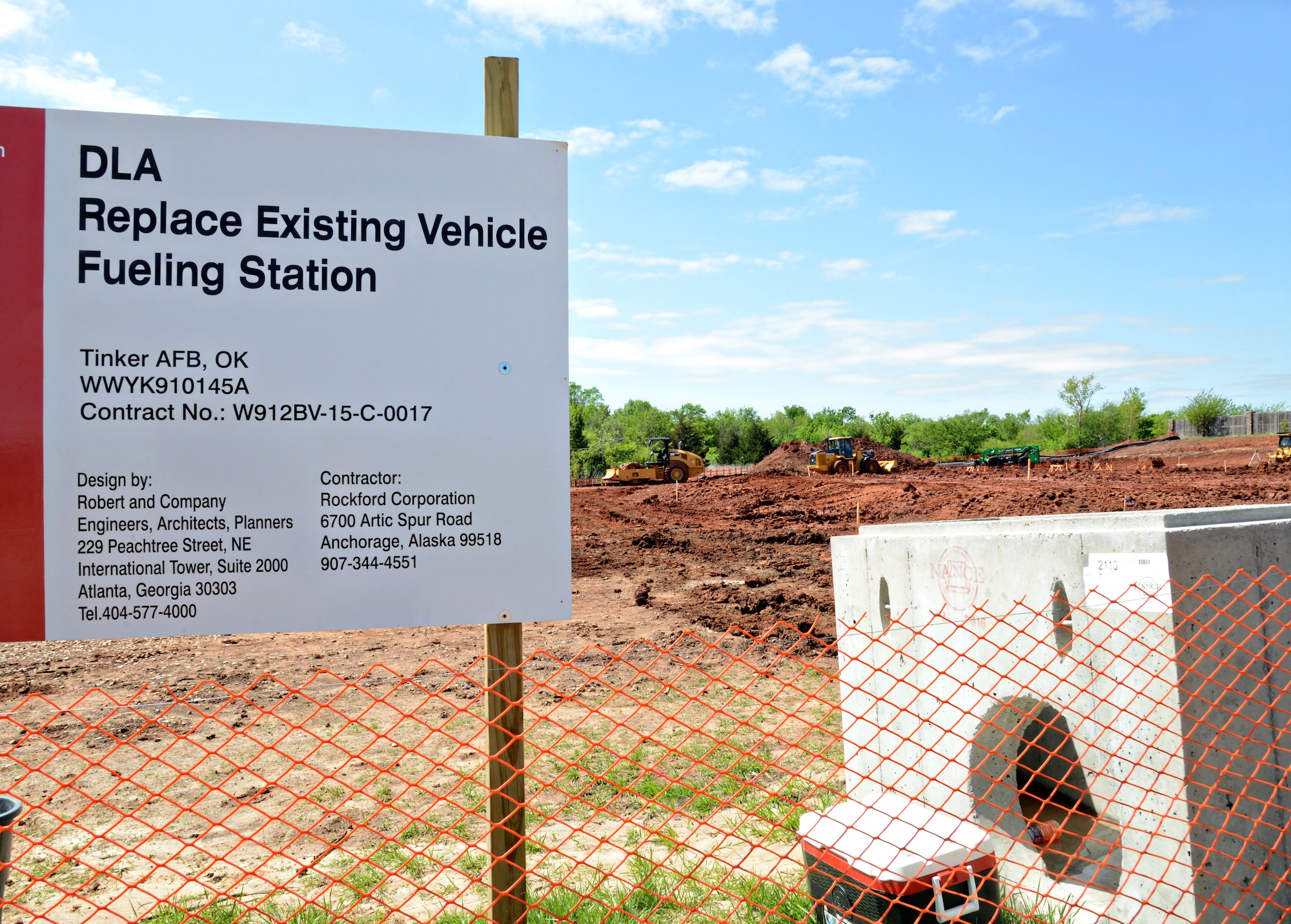 A new DLA water storage tank at Bldg. 412 will provide full fire protection to their warehouses. The concrete storage tank will hold the water for fire suppression systems being installed.  (Air Force photo by Kelly White/Released)