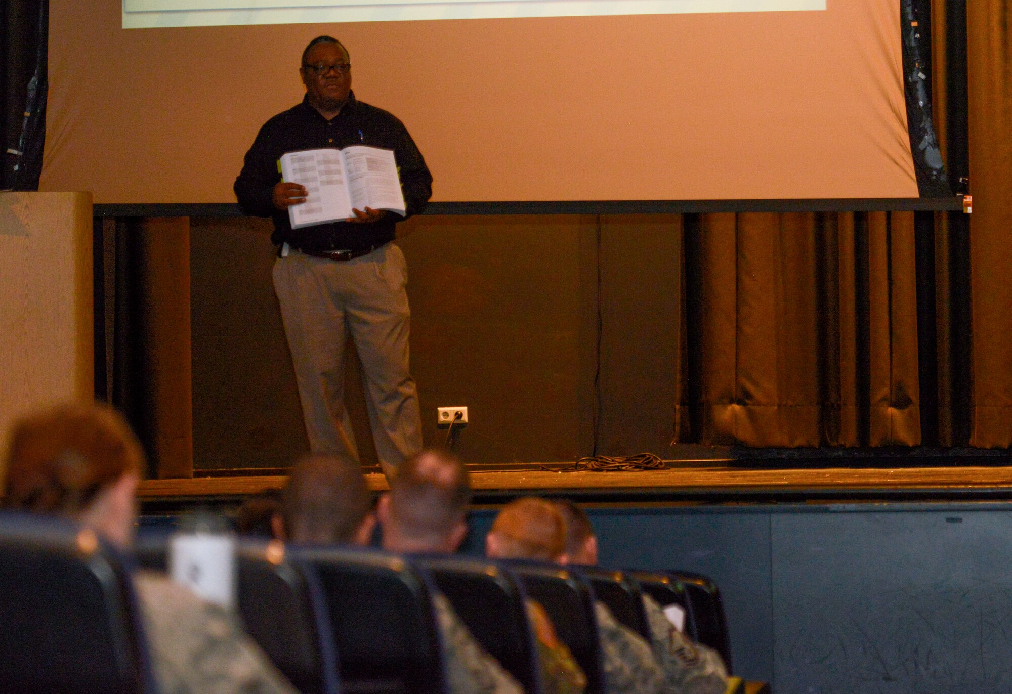 Kenneth Warford, policy and project compliance  deputy director for the FVAP, teaches voting assistance officers during the Federal Voting Assistance Program workshop April 21, 2016, at Ramstein Air Base Germany. The briefing was designed to give voting assistance officers the tools they need in assisting overseas Americans with voting registration and sending their ballots back to the U.S. (U.S. Air Force Photo/ Airman 1st Class Joshua Magbanua)