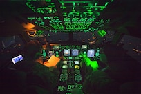 Air Force Capt. Mike Elliott, aircraft commander, and Air Force Capt. Addison Schenk, copilot, monitor the controls of a C-17 transporting Marine Corps Gen. Joe Dunford, chairman of the Joint Chiefs of Staff, from Iraq’s Kurdistan region,  April 22, 2016. Dunford visited Iraq to assess the campaign against the Islamic State of Iraq and the Levant. DoD photo by Navy Petty Officer 2nd Class Dominique A. Pineiro