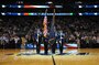 The Utah Air National Guard Honor Guard team presents the colors during the Utah Jazz game April 11, 2016, at the Vivint Smart Home Arena in Salt Lake City. The honor guard team has helped kick off 12 home games this season. (U.S. Air National Guard photo by Senior Airman Colton Elliott/Released)
