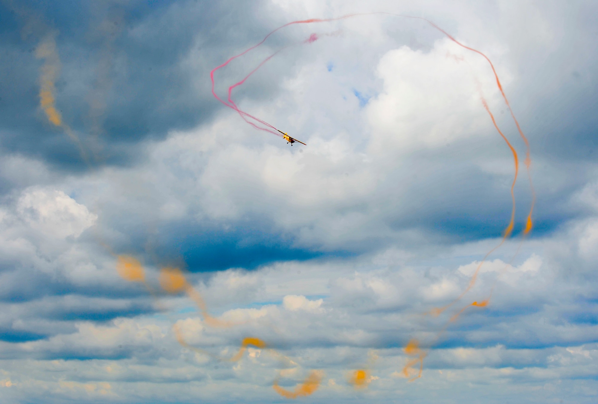 Kent Pietsch performs in the Jelly Belly Airplane during the AirPower over Hampton Roads Open House at Langley Air Force Base, Va., April 23, 2016. The first open house at Langley Air Force Base was held in 1919 and was called an aerial circus. (U.S. Air Force photo by Senior Airman R. Alex Durbin)