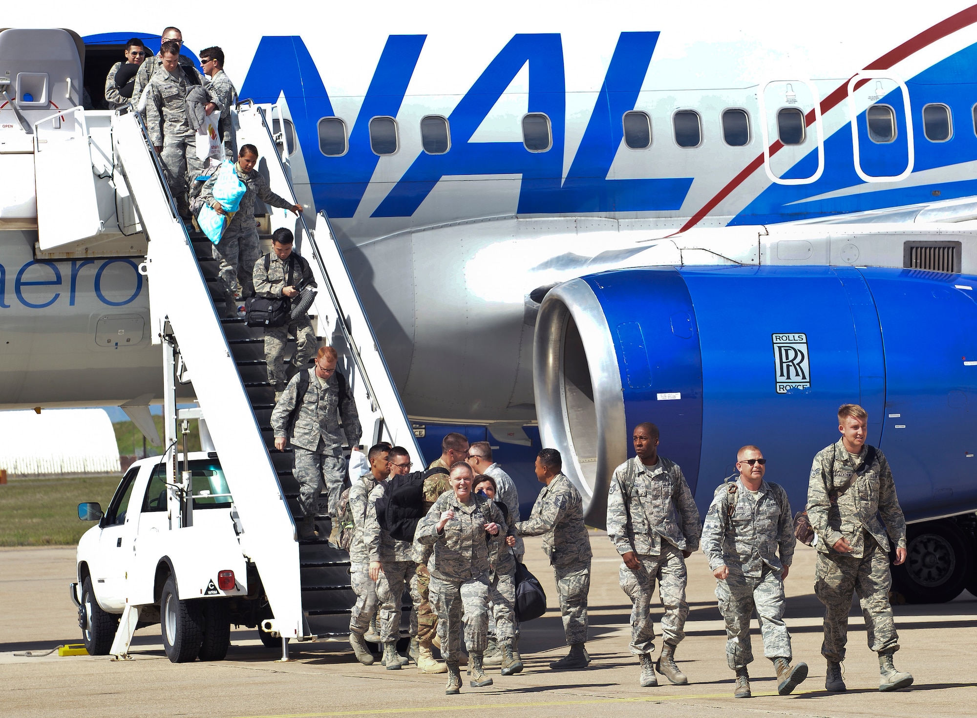 Airmen from the 729th Air Control Squadron return to Hill Air Force Base April 24, 2016, after completing a seven-month deployment. Nearly 120 Airmen were greeted by families, friends, and squadron members. While deployed, 729th ACS delivered critical command and control in support of tactical air operations. (U.S. Air Force photo by Paul Holcomb) 
