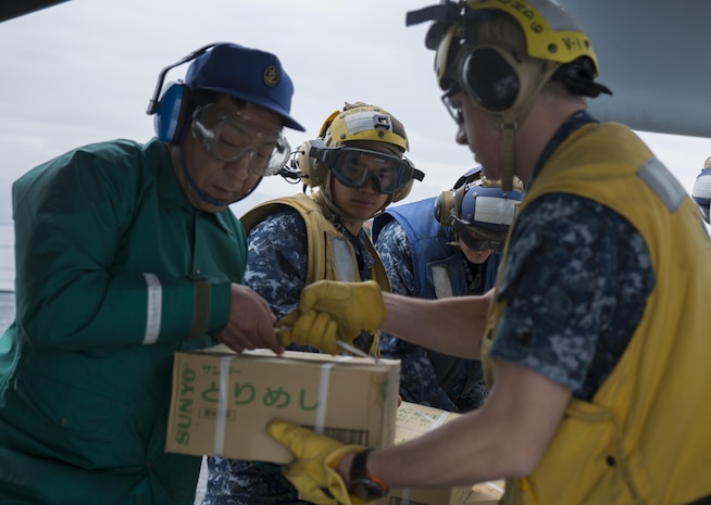 MV-22 Osprey squadron, Marine Medium Tiltrotor Squadron (VMM) 265 (Reinforced) attached to the 31st Marine Expeditionary Unit, arrived at Marine Corps Air Station Iwakuni, Japan, April 17-18, 2016, in support of the Government of Japan's relief efforts following the devastating earthquakes near Kumamoto. The long-standing alliance between Japan and the U.S allows U.S military forces in Japan to provide rapid, integrated support top the Japanese Self-Defense Forces and civil relief efforts. (U.S. Marine Corps photo by Cpl. Nicole Zurbrugg/Released)