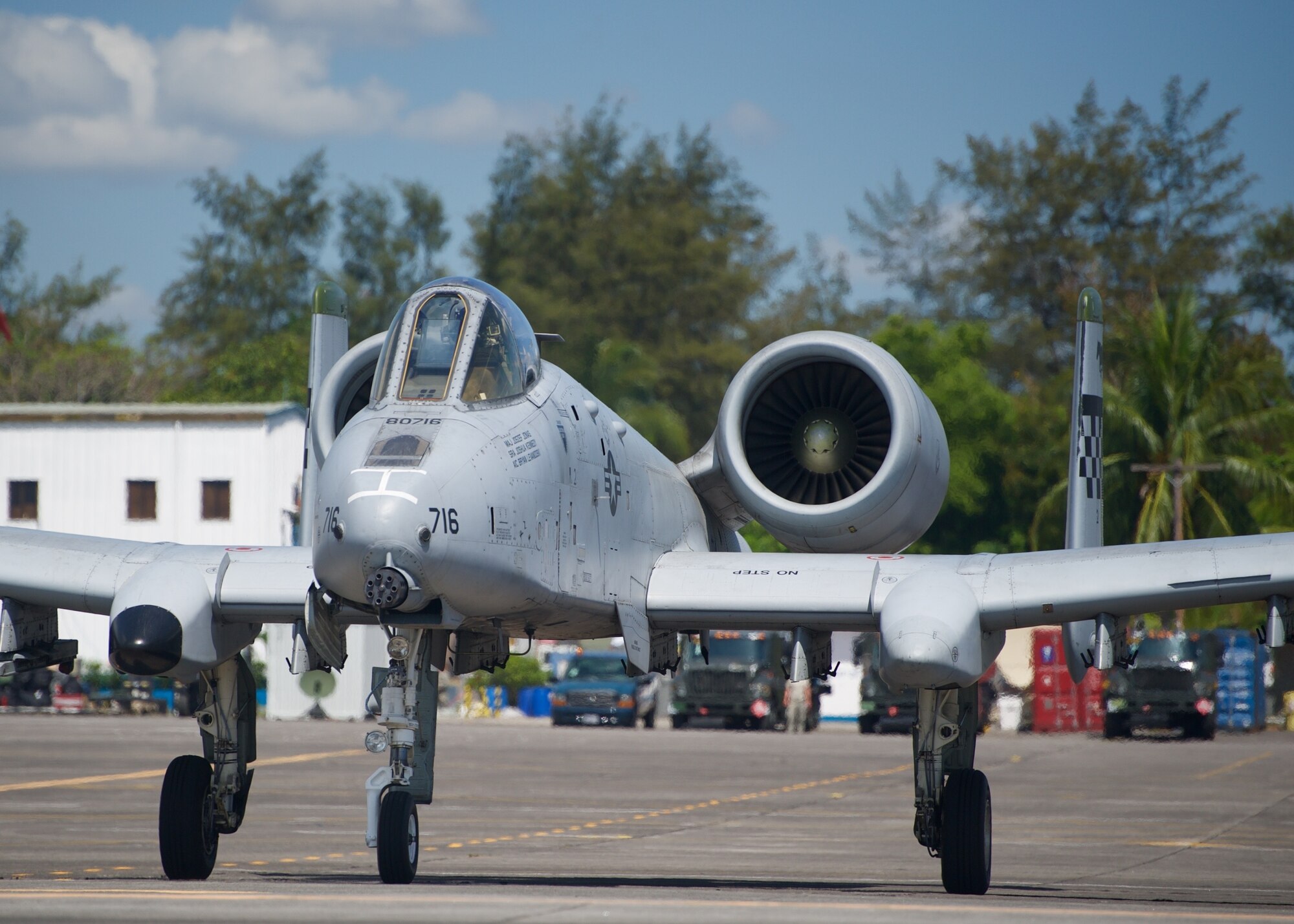 A U.S. Air Force A-10C Thunderbolt II taxies prior to takeoff from Clark Air Base, Philippines, on an air and maritime domain awareness mission April 21, 2016. The aircraft is part of the Air Contingent stood up by U.S. Pacific Command at the invitation of the Philippine government, demonstrating the U.S. commitment to partners and allies in the Indo-Asia-Pacific region. The aircraft are flying in and around the South China Sea within international airspace, demonstrating freedom of navigation and providing transparency of operations in these areas. (U.S. Air Force photo by Capt. Susan Harrington)