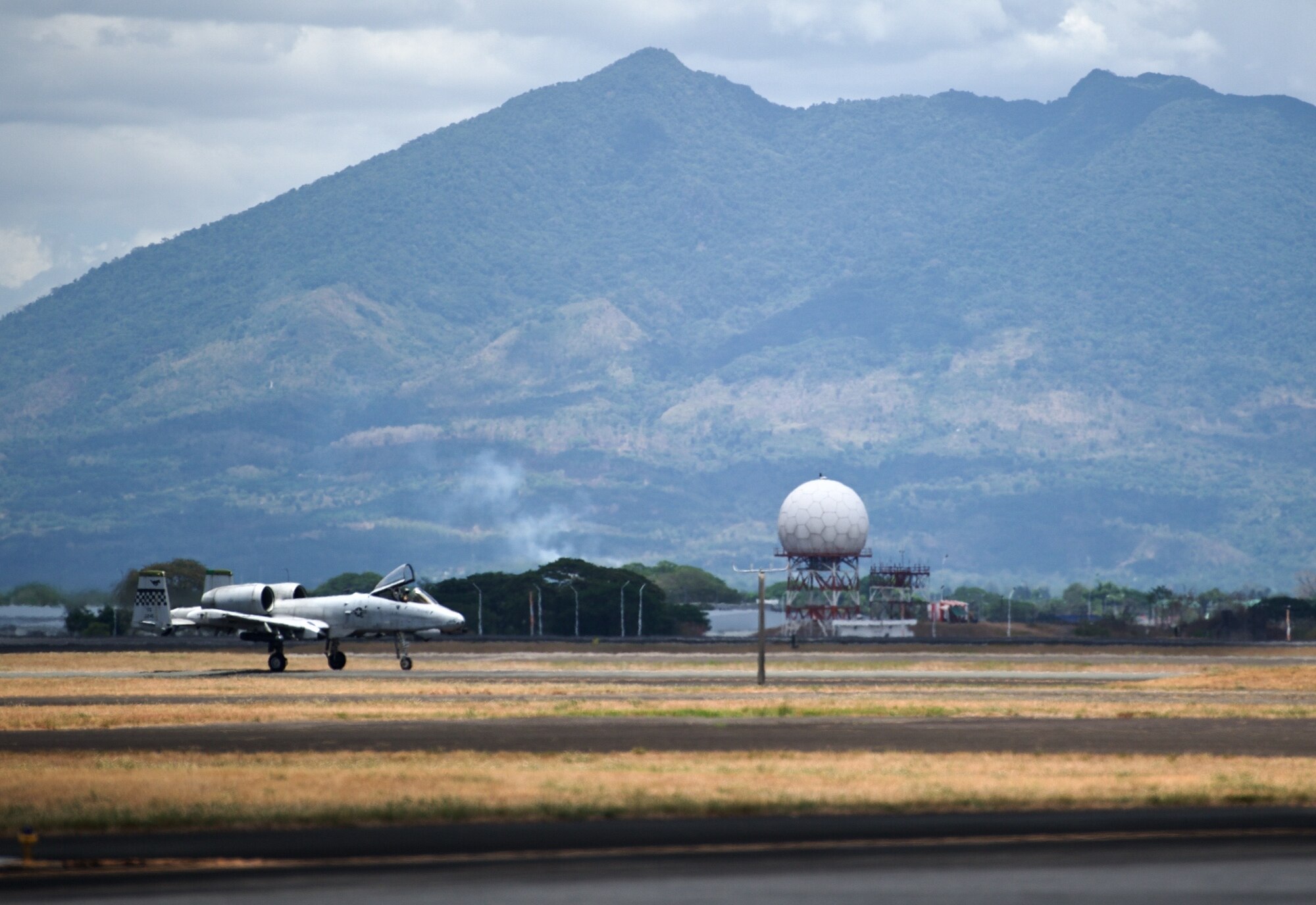 A U.S. Air Force A-10C Thunderbolt II taxies down the runway at Clark Air Base, Philippines, after completing an air and maritime domain awareness mission April 21, 2016. The aircraft is part of U.S. Pacific Command’s Air Contingent stood up at the invitation of the Philippine government. The Air Contingent demonstrates the U.S.’s commitment to maintaining a consistent presence in accordance with international laws and norms in the Western Pacific, as has been done for decades. (U.S. Air Force by Capt. Susan Harrington)