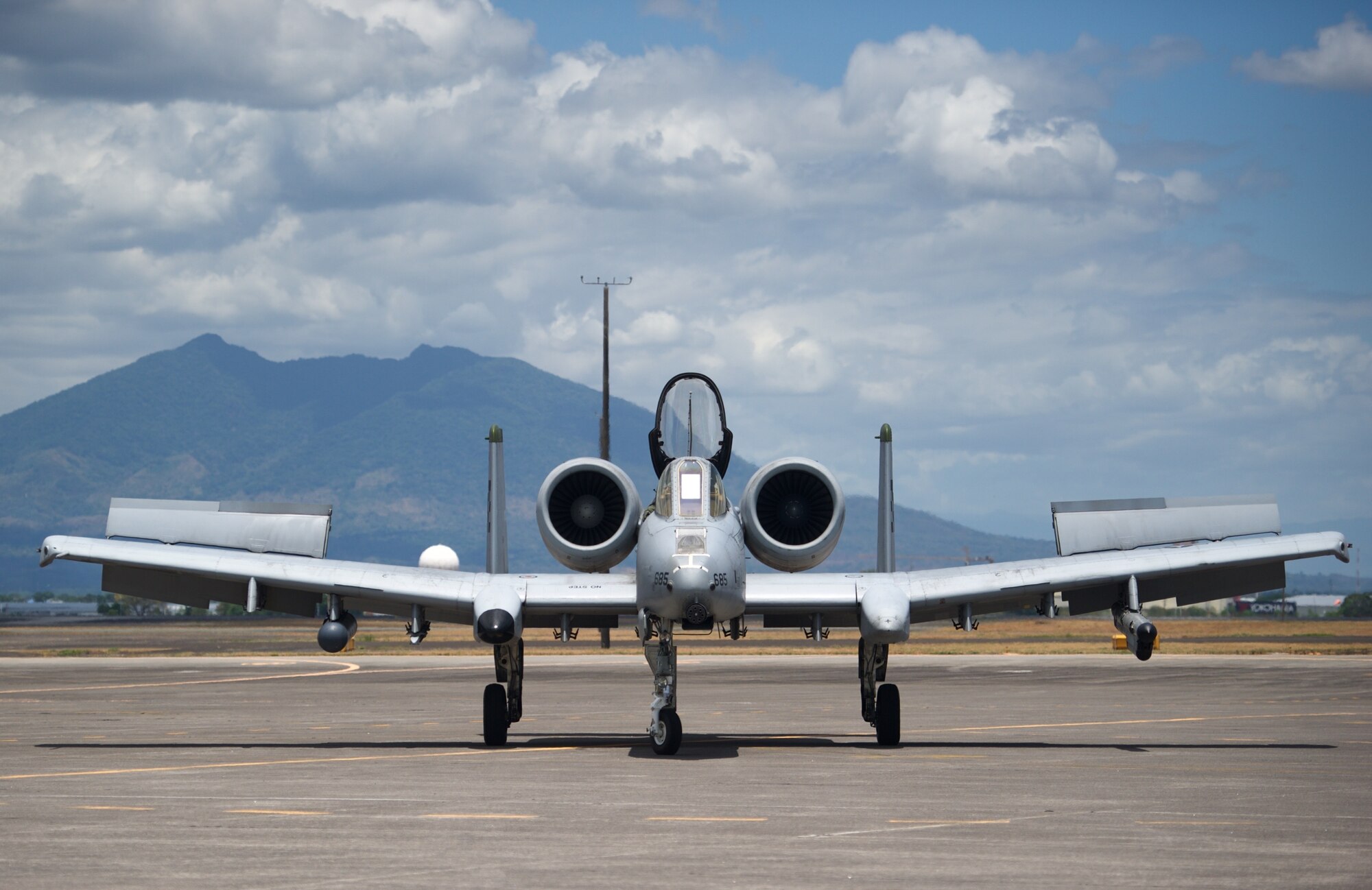 A U.S. Air Force A-10C Thunderbolt II aircraft arrives at Clark Air Base, Philippines after conducting an air and maritime domain awareness mission April 21, 2016. The aircraft flew in the vicinity of Scarborough Shoal providing greater and more transparent air and maritime situational awareness to ensure safety for military and civilian activities in international waters and airspace. The A-10C has a mission profile consistent with the air and maritime domain awareness operations U.S. Pacific Command’s Air Contingent is conducting out of the air base, as it is capable of loitering close to the surface for extended periods to allow for excellent visibility over land and sea domains. (U.S. Air Force photo by Capt. Susan Harrington)