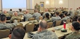 Command Sgt. Maj. Patrick McKie, command sergeant major of the U.S. Army Reserve Careers Division, speaks to Soldiers of 2nd Battalion, ARCD, during Master Resiliency Class April 18 at Joint Base McGuire-Dix-Lakehurst, New Jersey. These retention and transition NCOs and career counselors gained valuable knowledge for success during the unit’s annual training April 16-23.