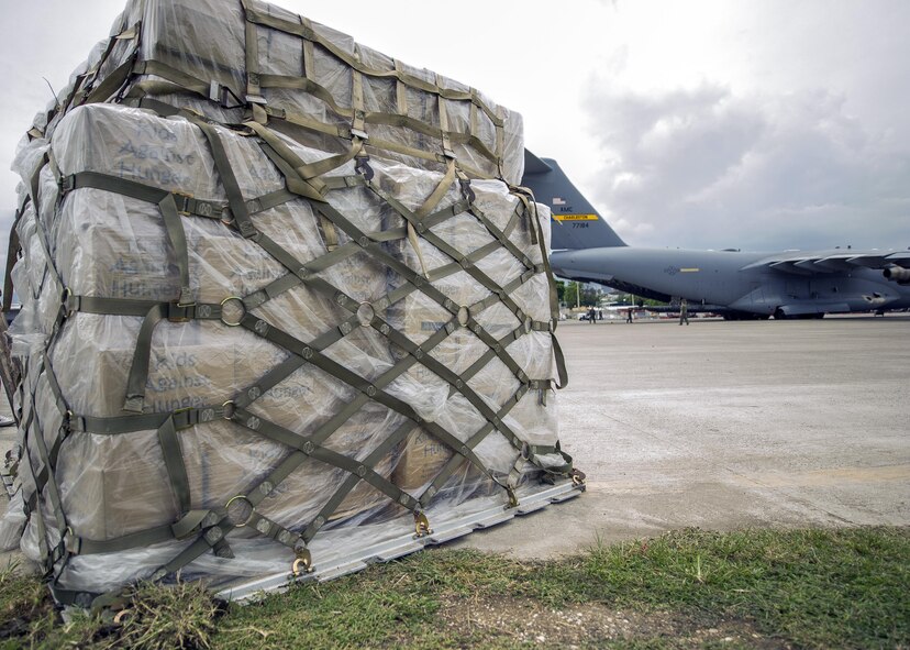 C-17 Globemaster III’s were filled with thirty-two combined pallets and delivered more than 100 thousand total pounds of humanitarian aid to Haiti. Since 1998, The Denton Program has overseen more than 5 million pounds of humanitarian supplies have been sent to more than 50 countries across the globe. (U.S. Air Force photo by Senior Airman Tom Brading)