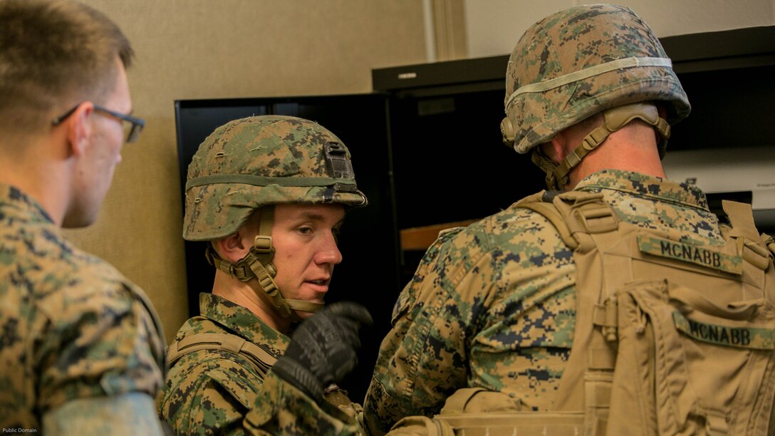 Marines find items to make an improvised explosive device inside a closet during the Tactical Site Exploitation Course, taught by 2nd Law Enforcement Battalion, at Marine Corps Base Camp Lejeune N.C., April 20 2016. During the exercise, students carefully photographed every inch of the room before entering. Then they inspected the room for anything that could give them a hint to who was in the room and what they were doing there. 